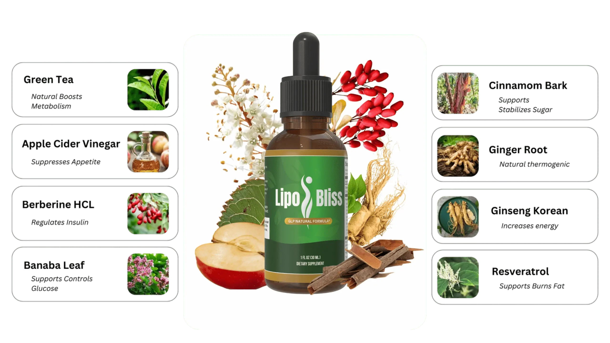 LipoBliss ingredients label – GLP-1 and GIP natural support blend